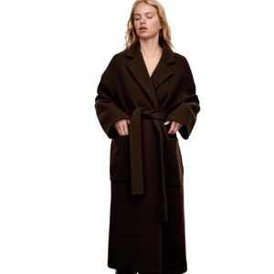 Zara Wool Blend Chocolate Brown Long Coat Wrap XS